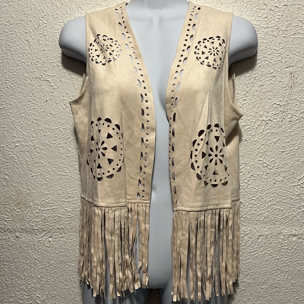 Cream Fringed Vest